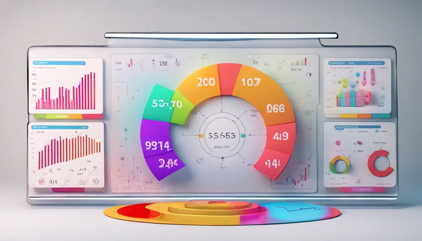 um dashboard com vários gráficos coloridos indicando sucesso